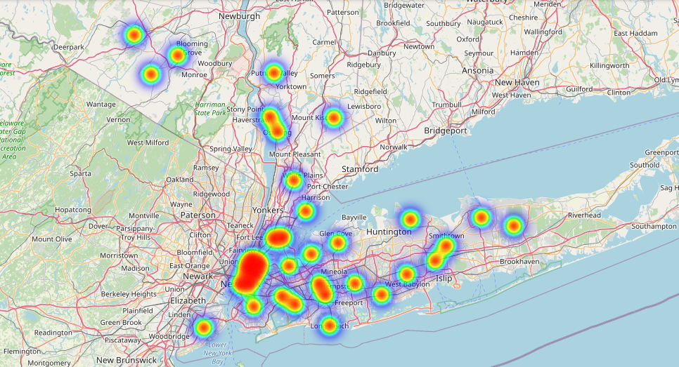 Hotspot areas of anti-Asian hate Twitter users in New York